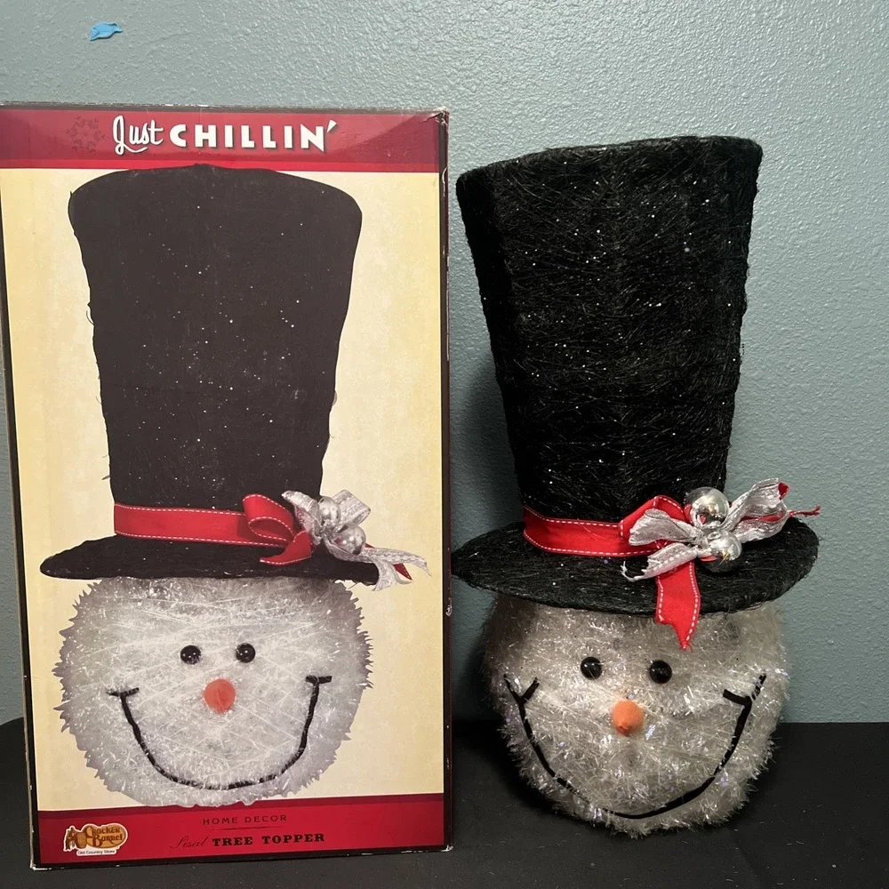Cracker Barrel Snowman Head Top Hat‎ Christmas Tree Topper Large 19